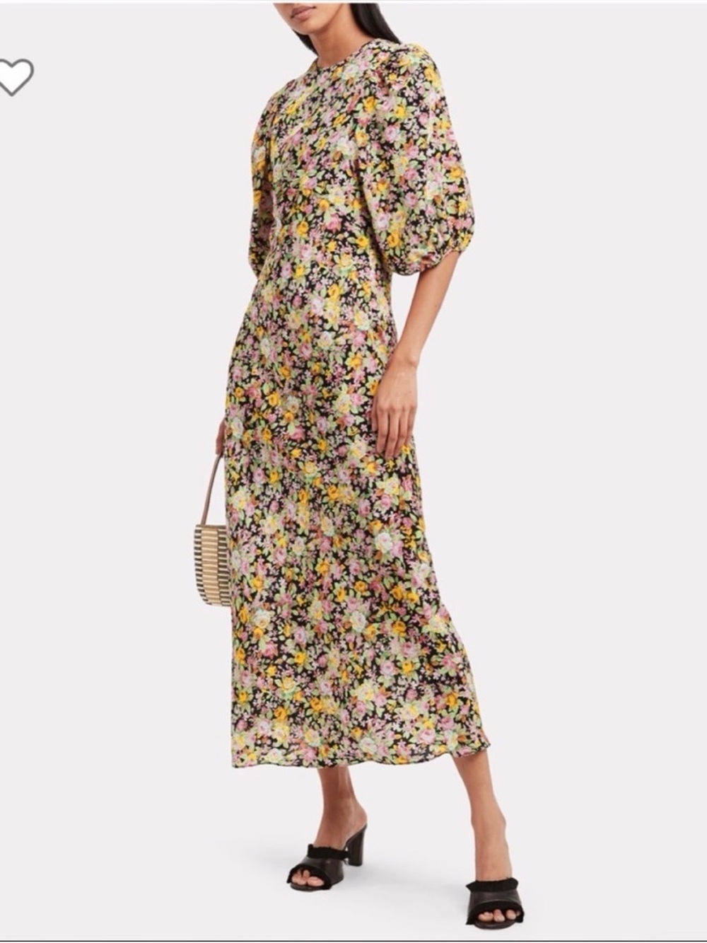 Les Reveries Puff Sleeve Bias Cut Floral Silk Dress